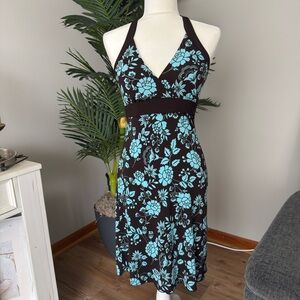 Floral Halter Dress - Black and Blue